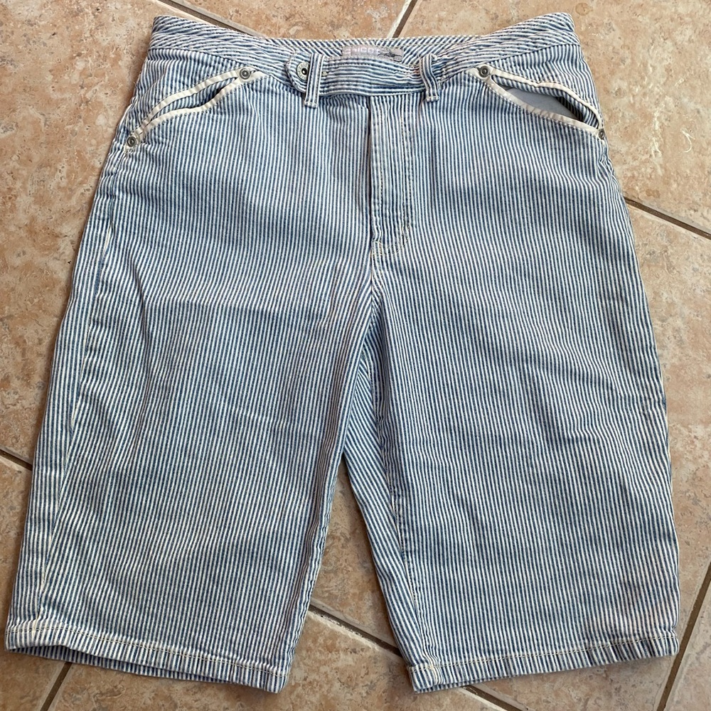 Chicos Women’s Size 2 Blue Striped Bermuda Shorts